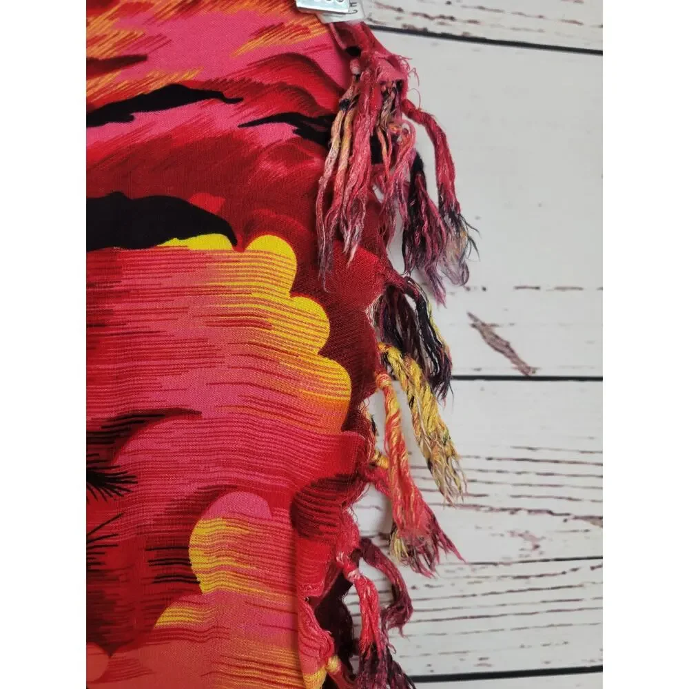 Royal Hawaiian Creations Red Pareo Beach Hawaii Aloha Fringe Dress Scarf 42